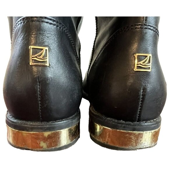 SPERRY Black Leather Mid Calf Gold Flat Heel Boots Womens Size 9 M Style 9289687 - Picture 4 of 11